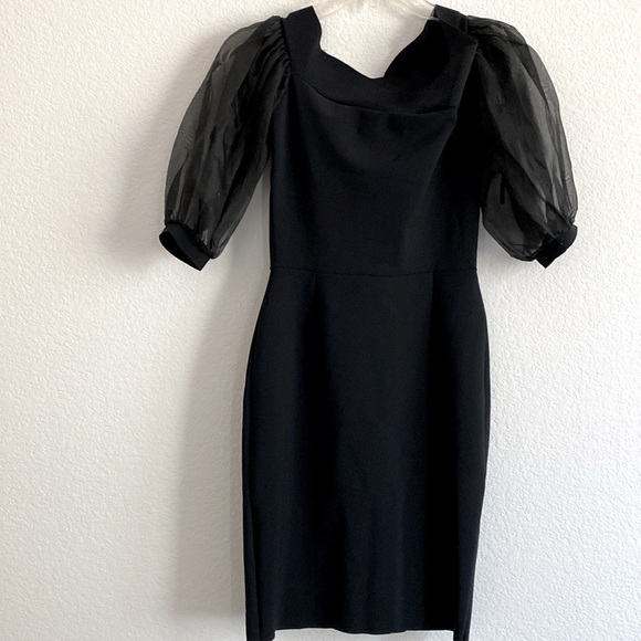 La Petite Robe di Chiara Boni Cocktail Midi Dress Black Ruched Ruff Sleeve Sz 42 - Picture 8 of 15